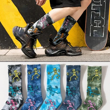 Модный галстук-краситель чулки череп скейтборд носки махровые высокого пробка чулки сплошной цвет хлопок носки