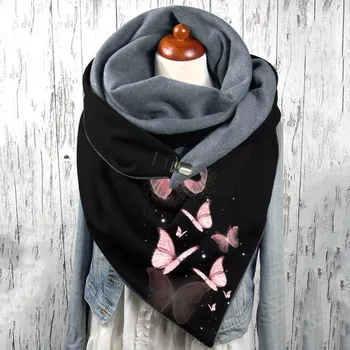 Идеи одежды для хиджаба Простой Универсальный осенне Зимний теплый шарф с принтом, Элегантная двухслойная пряжка, Мягкий Удобный шарф