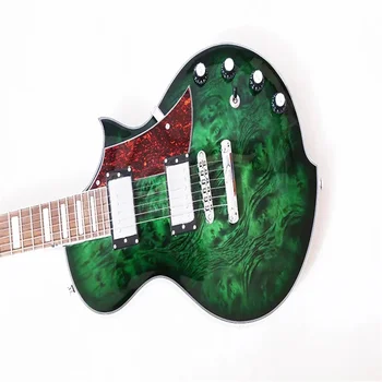 Flerigh Customize LP Guitar Burl Top Зеленая электрогитара из цельного дерева Бесплатная доставка в наличии