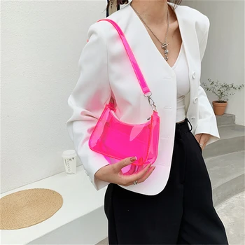 Модная винтажная женская желеобразная однотонная прозрачная сумка под мышку, повседневные женские сумки-бродяги, кошелек, модная сумка для мобильного телефона через плечо