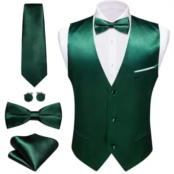 Роскошный шелковый жилет для мужчин, зеленый однотонный жилет с галстуком-бабочкой, свадебный деловой жакет без рукавов, мужской костюм Barry Wang