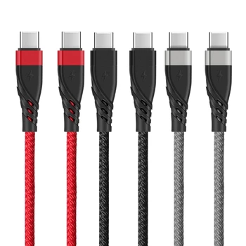 Универсальный кабель передачи данных от USB C до Type C мощностью 60 Вт в нейлоновой оплетке для телефона планшета ноутбука