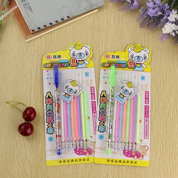 1 ручка и 8 заправок/ набор Красочных гелевых ручек, украшение своими руками для цветных ручек, набор Корейских канцелярских принадлежностей, школьные принадлежности.
