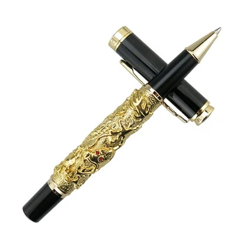 Шариковая ручка Jinhao с резьбой по древнему золотому благоприятному дракону и тиснением, многоразовые профессиональные канцелярские принадлежности для письма