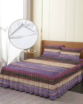Фиолетовая юбка для кровати с текстурой под дерево в стиле ретро, Эластичное облегающее покрывало с наволочками, Наматрасник, комплект постельных принадлежностей, простыня