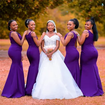Фиолетовые Длинные Платья Подружек Невесты Русалки 2021, Элегантное Африканское Платье С Бисером Для Свадебной Вечеринки в Кении, Vestidos de dama de honor