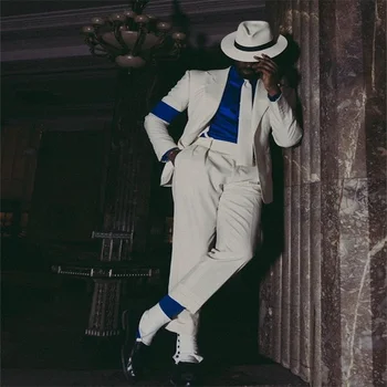 Мужские костюмы в стиле Майкла Джексона, 2 предмета (пальто + брюки) Однотонный костюм с плоскими лацканами, Мужской Повседневный Смокинг для выпускного вечера, Приталенный костюм