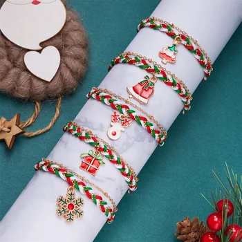 Многослойный браслет-цепочка с рождественскими талисманами Санта-Клаус, Снеговик, олень, браслеты на Рождественскую елку для женщин, праздничные украшения, подарок для вечеринки