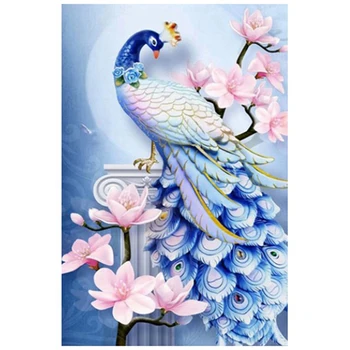 Краска с алмазной вышивкой Blue Peacock Diamond Painting Полное круглое изображение из горного хрусталя Home Decor 01