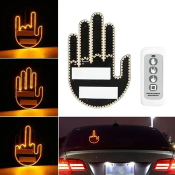 Индикатор жеста средним пальцем для автомобиля, светодиодный индикатор жеста рукой, забавная сигнальная лампа с пультом дистанционного управления для заднего стекла