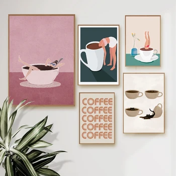 Подарки для любителей кофе, Кофейные чашки, плакаты, Забавная Кухонная настенная живопись, холст, Скандинавские настенные панно для украшения домашнего бара