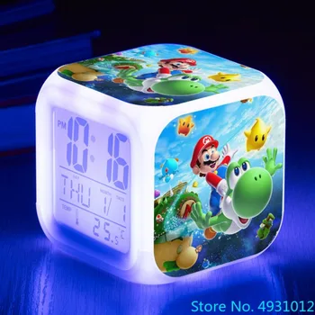 8x8x8 см Kawaii Super Mario Fashion LED Красочный будильник Украшение спальни для студентов и детей в общежитии Креативный подарок
