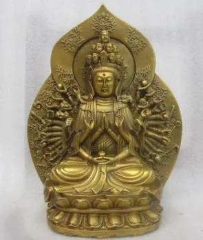 украшение бронзовая фабрика Чистая Латунь Антикварная Изысканная китайская латунная скульптура ручной работы Будды бодхисаттвы гуаньинь