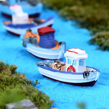 Модель лодки, рыболовное судно, Игрушечная фигурка лодки, Миниатюрный домашний настольный орнамент, украшения для модели лодки, микро-ландшафтный декор
