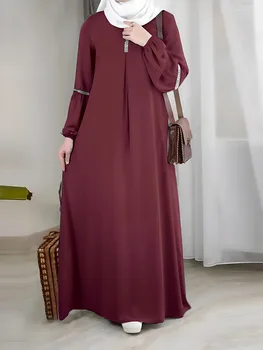 Осеннее женское платье Abaya, Ближневосточная арабская мода, халаты с длинным рукавом и блестками, Новый повседневный свободный мусульманский женский сарафан