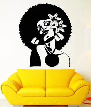 Виниловая настенная аппликация африканская женская прическа цветок в волосах черная леди наклейка фреска интерьер спальни home art deco wallpaperFZ38