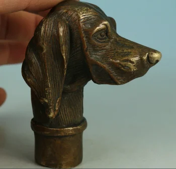 Свирепая Китайская Старая Бронзовая Статуя Собаки Ручной Работы, Вырезанная Вручную, Коллекция Голов Трости Для Ходьбы