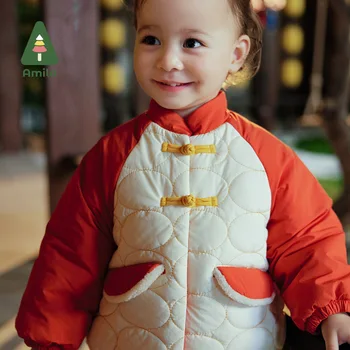 Детская Одежда с Хлопчатобумажной подкладкой Amila Baby 2023, Новинка Зимы, Воротник-стойка, Обирание, Милая, Уютная, Теплая   Детская Одежда