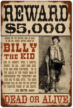 Losea Wanted Billy The Kid Металлическая Жестяная Вывеска Wall Art Decor для Гостиной Винтажные Художественные Вывески Кофейного Бара Home Decor Подарки Decoratio