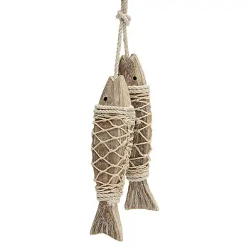 2 штуки деревянных рыбок в винтажном средиземноморском стиле, вырезанных вручную, Подвесные деревянные украшения для дома, подвесные украшения в морском стиле, подарки