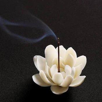 Керамическая Курильница с белым лотосом, держатель для ароматических палочек, домашний декор, Курильница для буддийской ароматерапии, использование в офисной чайхане