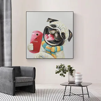 Настенное искусство Высококачественные картины для детской комнаты Декоративная Мультяшная собака Картина маслом Декор стен Холст Прекрасная мультяшная картинка