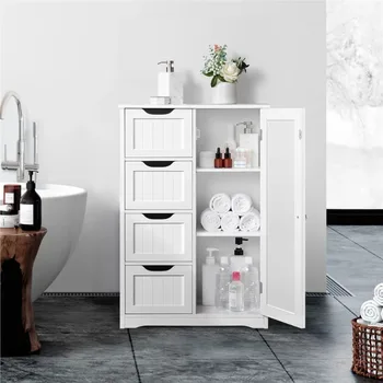 Деревянный напольный шкаф для ванной комнаты, отдельно стоящий органайзер для хранения, белый шкаф для раковины в ванной комнате