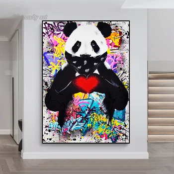 Панда Спаси любовь Граффити Картина на холсте Спаси планету Плакаты и принты Уличное настенное искусство для домашнего декора гостиной