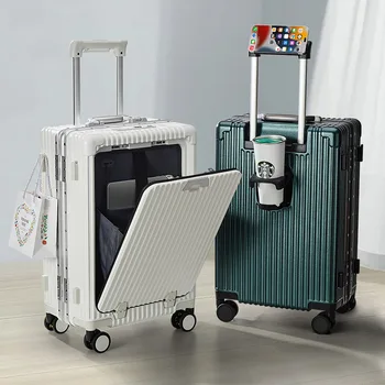 Большой багаж Многофункциональный дорожный чемодан с алюминиевой рамой, чехол для тяги, USB-порт для зарядки со складным подстаканником, посадочная сумка