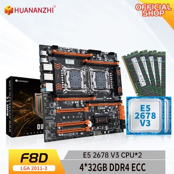 Материнская плата HUANANZHI X99 F8D LGA 2011-3 XEON X99 с процессором Intel E5 2678 V3 * 2 и 4 * 32 ГБ оперативной памяти DDR4 RECC combo kit NVME