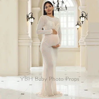 Сексуальное Кружевное платье для фотосъемки беременности, Эластичная сетка, Перспективное Блестящее платье для беременных, Длинное платье для фотосессии, сверло