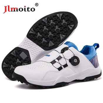 Мужские водонепроницаемые кроссовки для гольфа, Кожаные теннисные туфли с нескользящими шипами на быстрой шнуровке, обувь для гольфа, тренировочные кроссовки для гольфа, Большие размеры 36-46