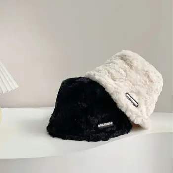 Шляпа-ведро из искусственного Плюша Модная Однотонная Зимняя Шляпа Корейского Рыбака Зимняя