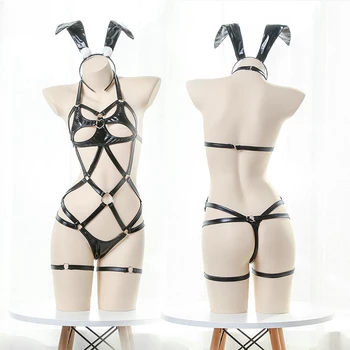 Забавный сексуальный комплект нижнего белья с выпуклым переплетом SM из трех точек для соблазнения униформы Bunny Girl
