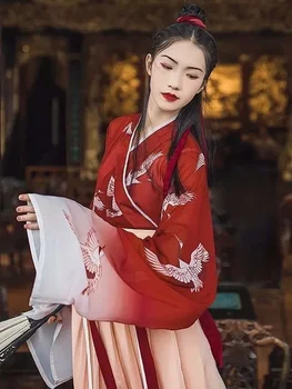 Hanfu, Женское платье В Китайском стиле, Китайское Традиционное платье Для Сценических танцев, Женский костюм феи, Косплей, Hanfu, Красная одежда для Хэллоуина