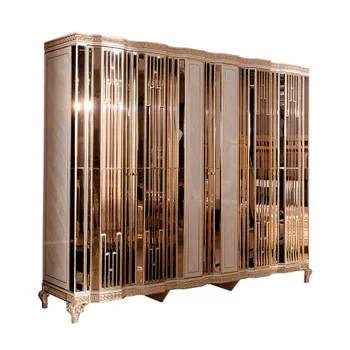 Многодверный шкаф в европейском стиле, роскошный зеркальный шкаф, резьба по дереву, шестидверный шкаф, мебель для спальни на заказ