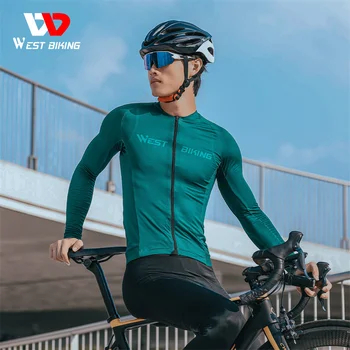 WEST BIKING Мужские майки для велоспорта с длинным рукавом, дышащие быстросохнущие топы для шоссейных велосипедов MTB, спортивная карманная футболка для гоночного триатлона, 3XL