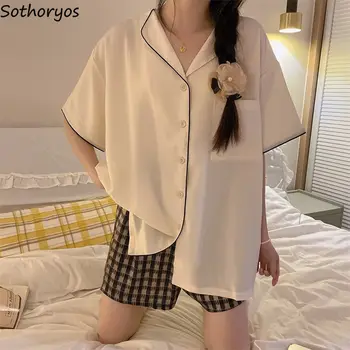 Пижамные комплекты Женские Домашние Уютные Модные пижамы в корейском стиле Ins Студенческие Простые Повседневные Летние Дышащие Классические Свободные
