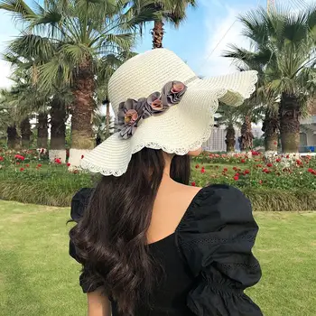 Модная Шляпа С Широким Карнизом, Простые Цветы, Корейская Женская Шляпка Для Загара, Летняя Тонкая Дышащая Уличная Солнцезащитная Шляпа, Солнцезащитные Шляпы для Женщин