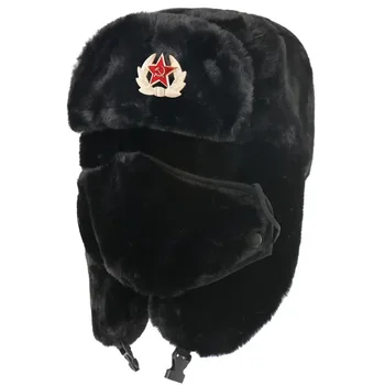 Зимняя теплая мужская шапка-бомбер из искусственного меха, кепки с военным значком Советской Армии, мужская термо-ушанка, Российская шапка для женщин