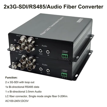 2 Порта 3G HD SDI Видео 3,5 мм Аудио RS485 Волоконно-оптические Преобразователи Пара, LC оптический приемопередатчик Однорежимный одиночное волокно до 20 км