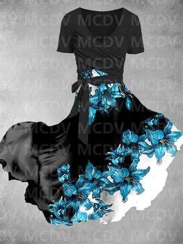 Женское платье-двойка с цветочным принтом, Платье с карманами с 3D принтом, Женские платья 02
