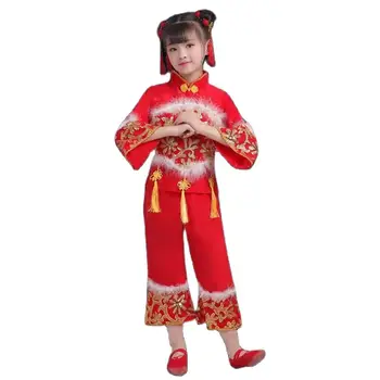 Детская одежда для выступлений Yangko, Китайский народный танец, танцевальный костюм с барабаном на талии, китайский танцевальный костюм