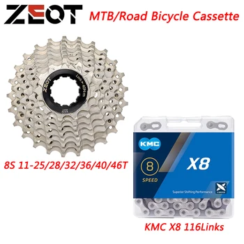 8-ступенчатая кассетная звездочка ZEOT для MTB дорожного велосипеда 11-25/28/32/36/40/ Маховик 46T KMC X8 со 116 звеньями цепи для велосипедной детали Shimano