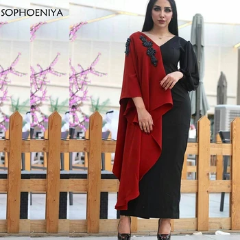 Новое поступление, вечерние платья с V-образным вырезом и длинным рукавом 2024, Красно-черное мусульманское вечернее платье Плюс размер, Вечернее платье Vestidos formales