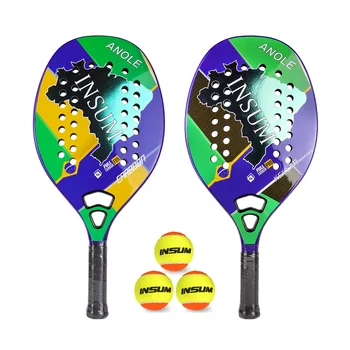 Ракетки для пляжного тенниса INSUM с мячом для пляжного тенниса с покрытием из кевлара и углеродного волокна, мягкие EVA Профессиональные ракетки для пляжного тенниса