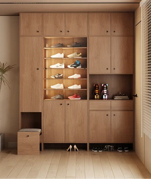 Обувной шкаф из массива дерева скандинавского бревенчатого цвета, шкаф для прихожей в гостиную, встроенный настенный супер-шкафчик