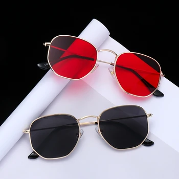 Летние очки для вождения в металлической оправе Маленькие квадратные солнцезащитные очки Солнцезащитные очки для мужчин и женщин Солнцезащитные очки с многоугольными зеркальными линзами