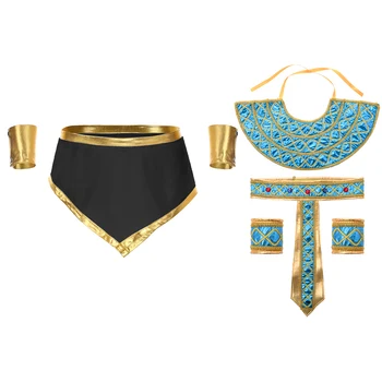 Мужской костюм для косплея в Древнегреческом Риме, египетский священник, ролевая игра, наряд для вечеринки, юбка с манжетами из 4ШТ и поясом с искусственным воротником.