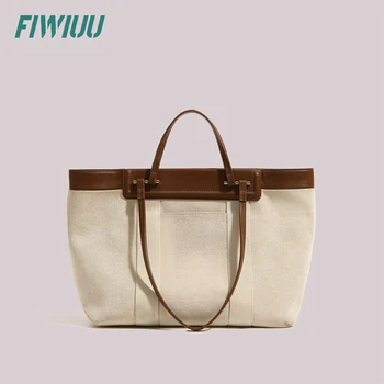 FIWIUU Женские сумки холщовые сумки через плечо Большой емкости для покупок Простая сумка-тоут в стиле пэчворк OL Style